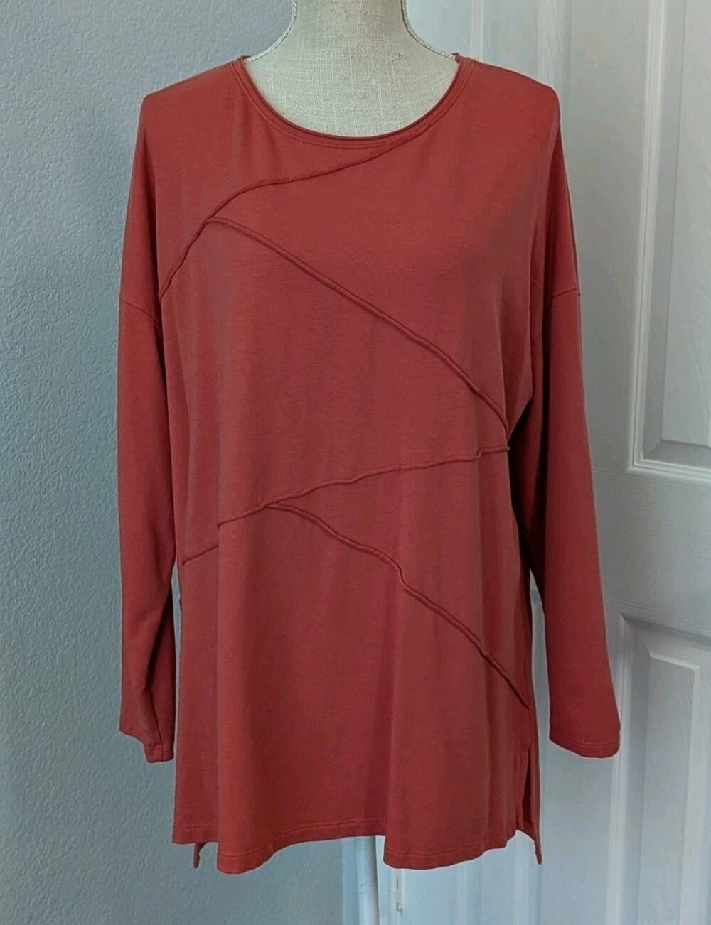 Lisa Bayne Asymmetric Stretch Bamboo Jersey Tunic Top Womens Sz Large Lagenlook